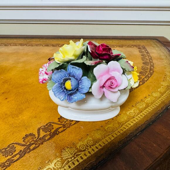Aynsley England Fine Bone China Colorful Flower Basket Hand Molded & Painted - Picture 2 of 7